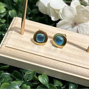 Elegant Gold and Blue Stud Earrings